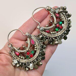 Hoop Earrings, Jewels, Afghan, Kuchi, Vintage, Middle Eastern, Pierced, Silver